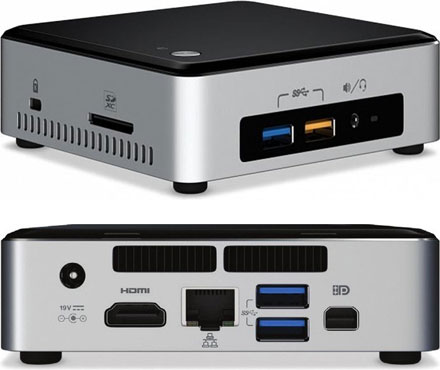 Intel NUC6i3SYK (Intel Core i3-6100U CPU 2x 2.3Ghz, 1x HDMI, 1x dP, 1x M.2 SSD support)